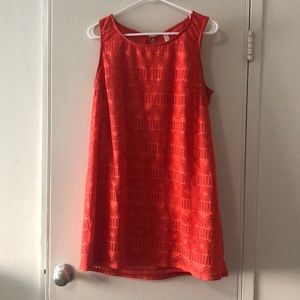 Coral tribal pattern lace dress